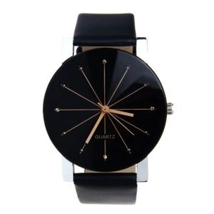 Mens Leather Strap Quartz Watch
